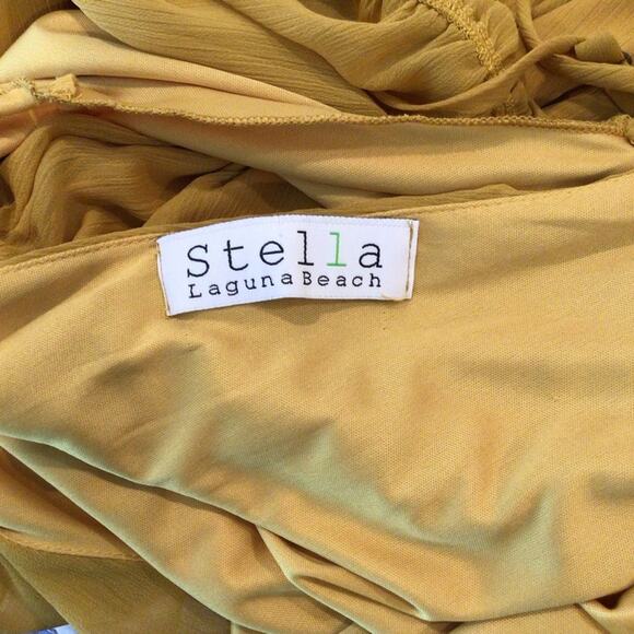 STELLA Chiffon Open Back Shorts Romper Mustard Gold size S - Picture 4 of 5